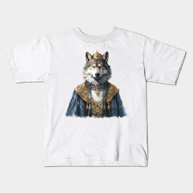 Watercolor Victorian Wolf #3 Kids T-Shirt by Chromatic Fusion Studio